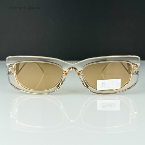 NEW Prada PR14YS 19M4I2 Crystal Beige Light Brown Rectangle Unisex Sunglasses - Picture 4 of 9